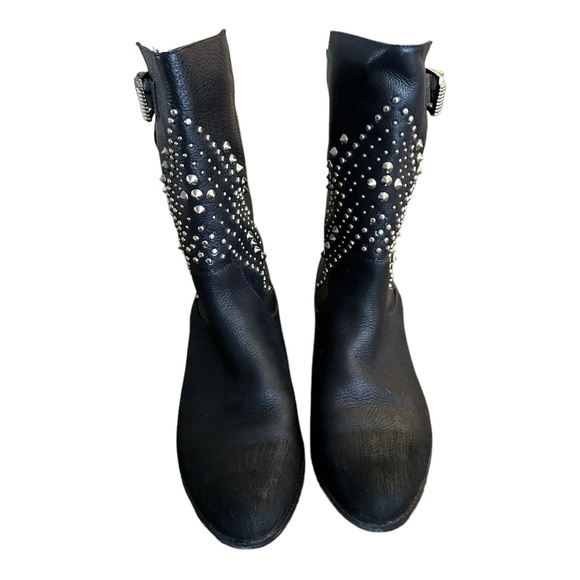 SCHUTZ black studded midi slip on leather boots - Picture 2 of 10